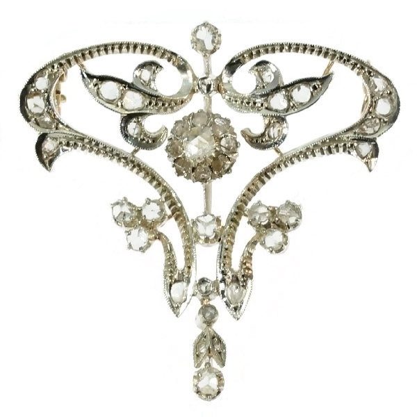 Antique Art Nouveau Rose Cut Diamond Brooch Pendant