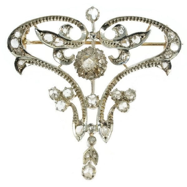 Antique Art Nouveau Rose Cut Diamond Brooch Pendant