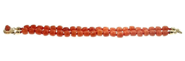 Antique Victorian Coral Cameo Bracelet with Faceted Coral Beads