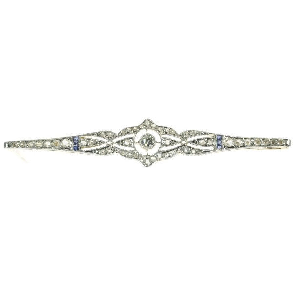 Antique Art Deco Rose Cut Diamond and Sapphire Bar Brooch
