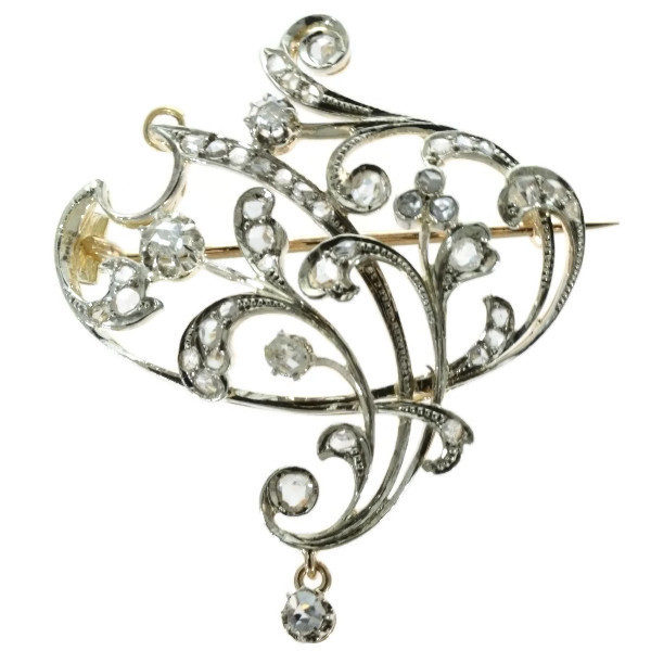 Antique Art Nouveau Rose Cut Diamond Brooch and Pendant in 18ct White and Yellow Gold