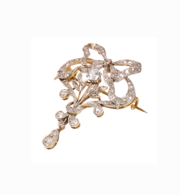 Belle Epoque Old Cut Diamond Brooch, 1.05cts, Platinum and 18ct Gold