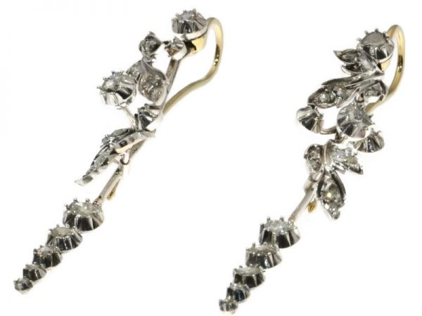 Antique Victorian Rose Cut Diamond Chandelier Earrings