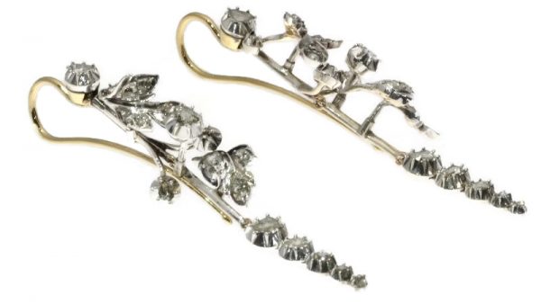 Antique Victorian Rose Cut Diamond Chandelier Earrings