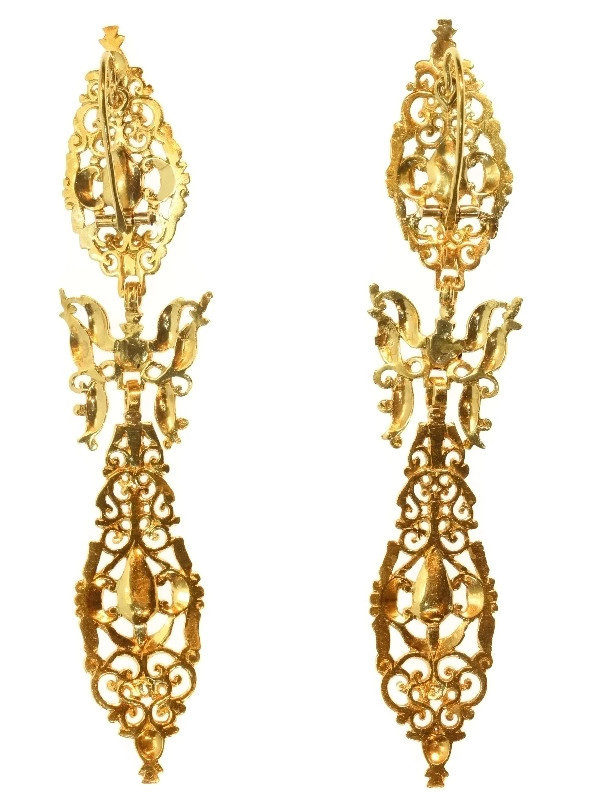 Antique Rococo Rose Cut Diamond and Gold Drop Earrings, Circa 1700’s