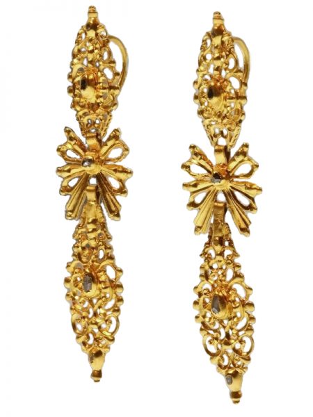 Antique Rococo Rose Cut Diamond Drop Earrings, High Carat Gold, c1740