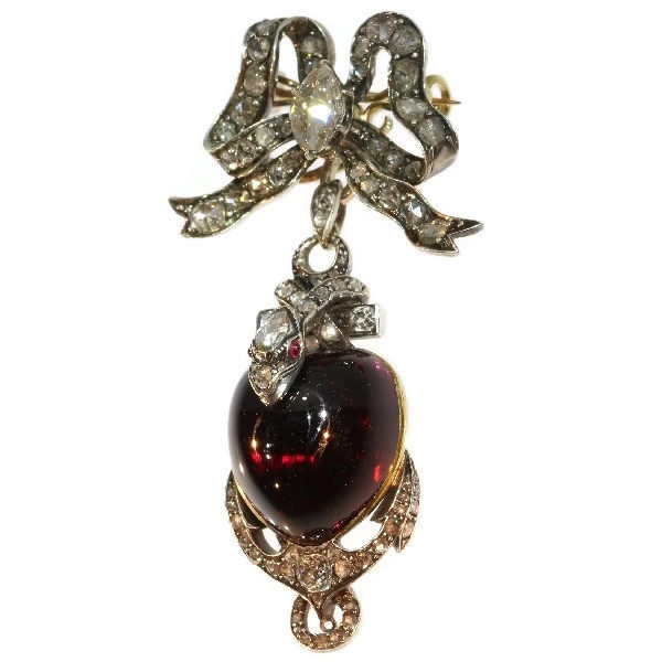 Antique Victorian Garnet and Diamond Set Snake Pendant Brooch