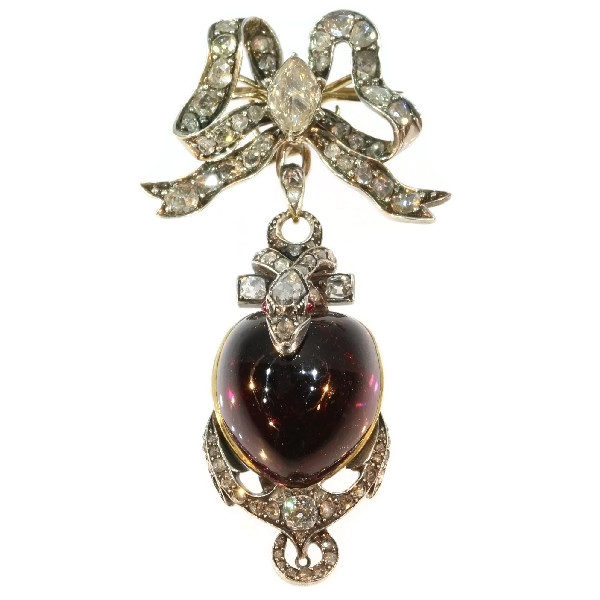 Antique Victorian Garnet and Diamond Set Snake Pendant Brooch