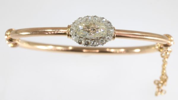 Antique Victorian Rose Cut Diamond Cluster Gold Bangle