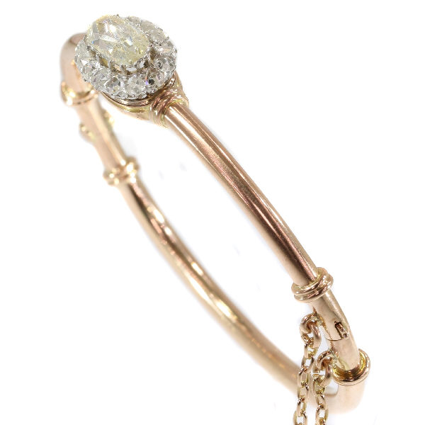 Antique Victorian Rose Cut Diamond Cluster Gold Bangle