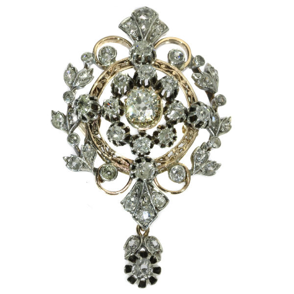 Antique Victorian Diamond Set Pendant Brooch, 18ct Gold and Silver