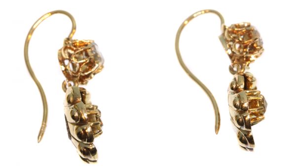 Antique Victorian Rose Cut Diamond Shell Motif Earrings