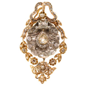 Antique Victorian Diamond Set Shell Pendant Brooch