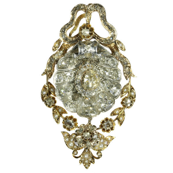 Antique Victorian Diamond Set Shell Pendant Brooch