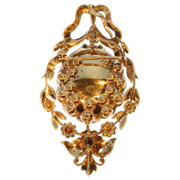 Antique Victorian Diamond Set Shell Pendant Brooch