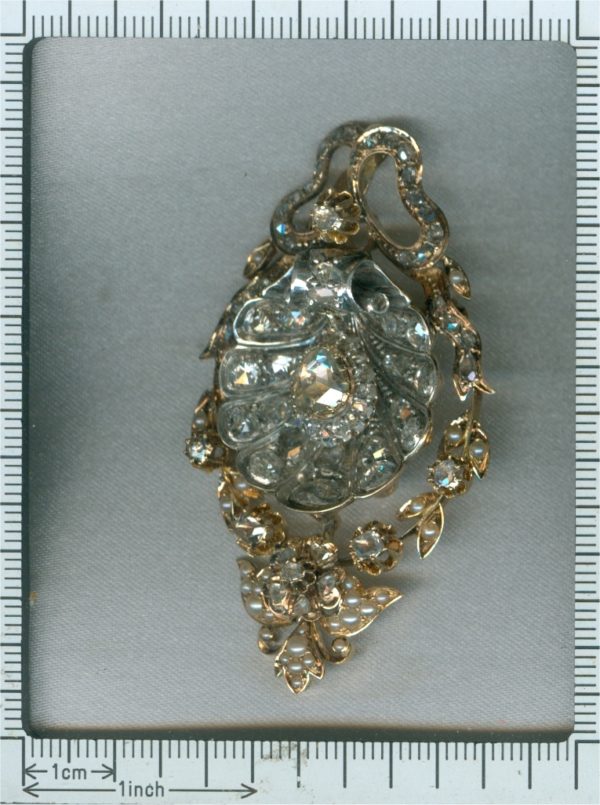 Antique Victorian Diamond Set Shell Pendant Brooch