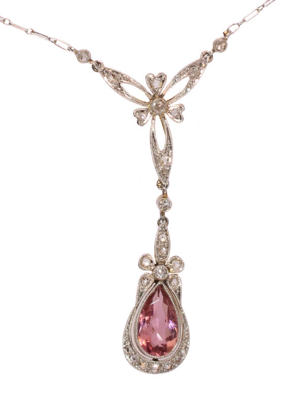 Antique Belle Epoque Diamond and Amethyst Pendant Necklace