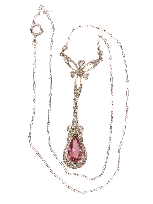 Antique Belle Epoque Diamond and Amethyst Pendant Necklace