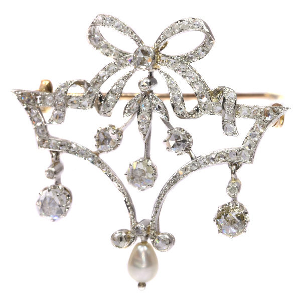 Antique Belle Epoque Diamond and Pearl Garland Brooch
