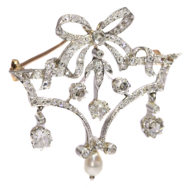 Antique Belle Epoque Diamond and Pearl Garland Brooch