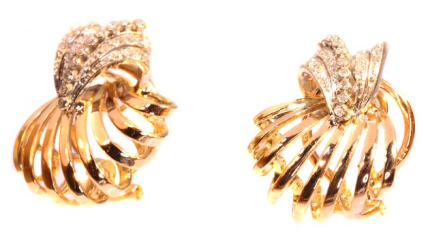 Vintage Fifties Diamond Ear Clips, Pink Gold and Platinum