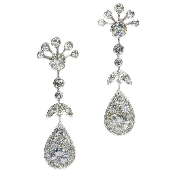 Vintage Diamond Encrusted Cocktail Pendant Earrings in Platinum