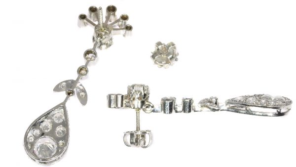 Vintage Diamond Encrusted Cocktail Pendant Earrings in Platinum