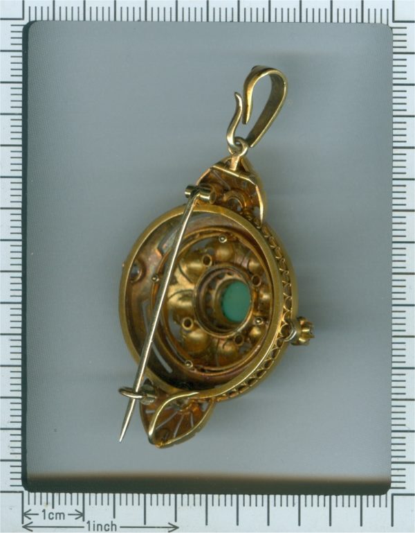 Antique Victorian Diamond Turquoise and Enamel Pendant Brooch
