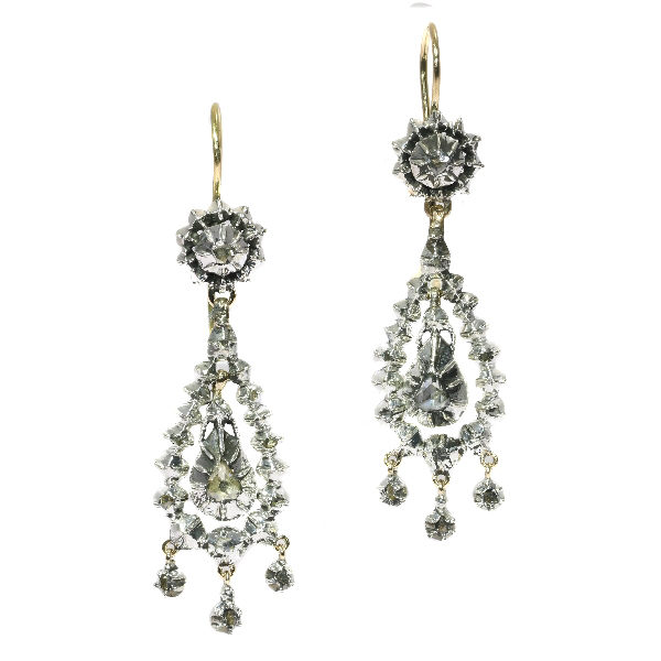 Antique Victorian Long Pendant Rose Cut Diamond Earrings