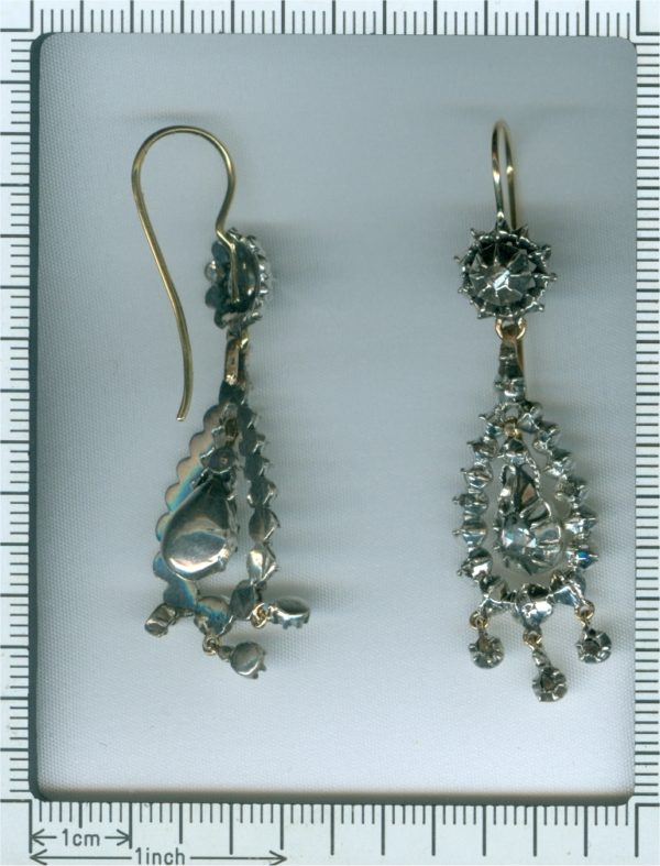 Antique Victorian Long Pendant Rose Cut Diamond Earrings