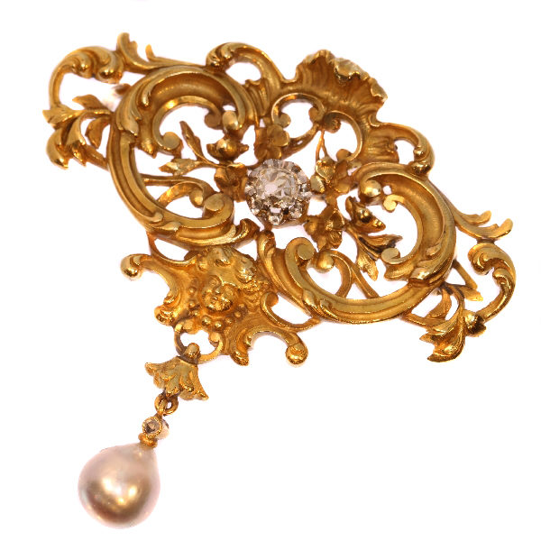 Antique Victorian Diamond Set 18ct Yellow Gold Angels Head Motif Brooch Pendant
