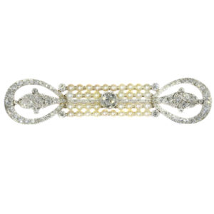 Antique Art Deco Platinum Diamond and Pearl Brooch