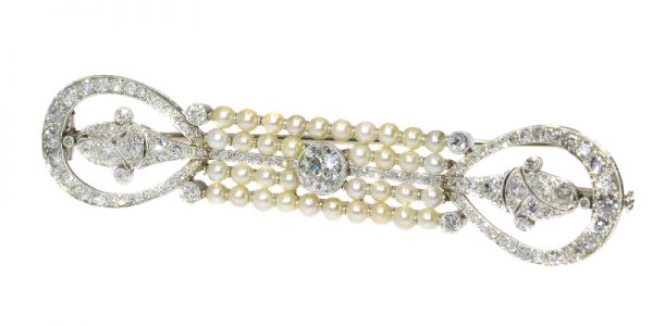 Antique Art Deco Platinum Diamond and Pearl Brooch