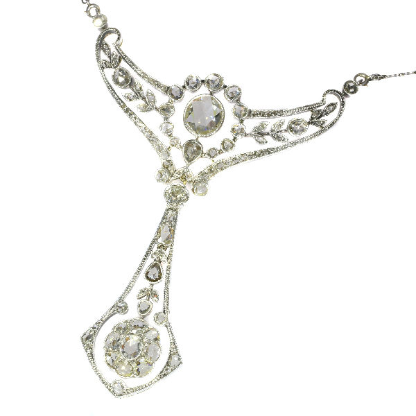 Belle Epoque Antique Diamond Pendant Necklace By Wolfers