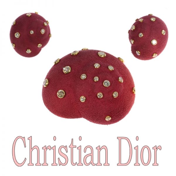 Iconic Vintage Christian Dior Suede Covered Diamond Set Brooch and Earrings Suite, 6.74ct