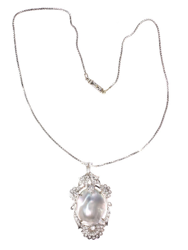 Vintage Diamond and Pearl Pendant Necklace, 18ct White Gold