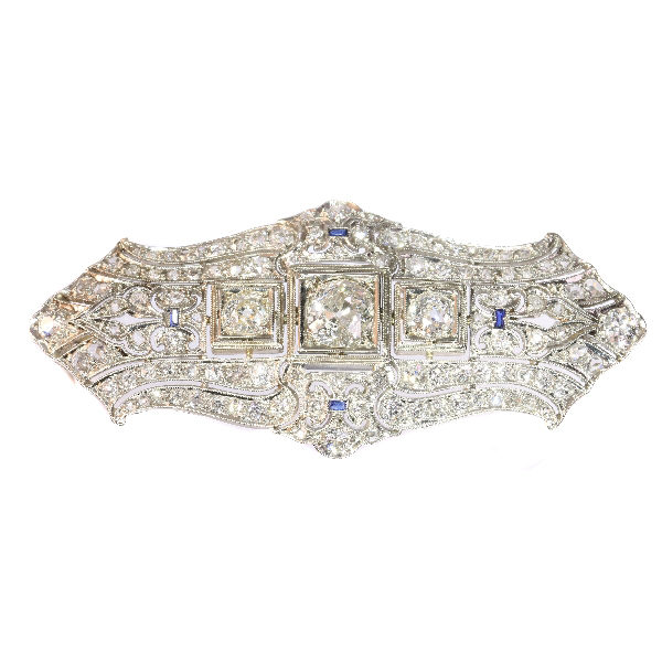 Antique Art Deco Diamond and Sapphire Platinum Brooch