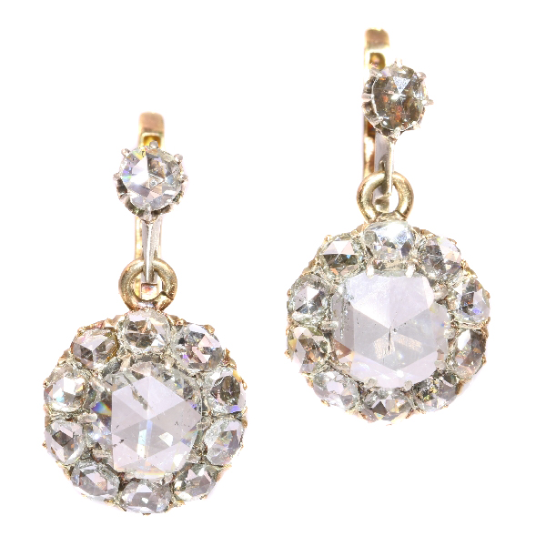Antique Art Nouveau Large Rose Cut Diamond Earrings - Jewellery Discovery