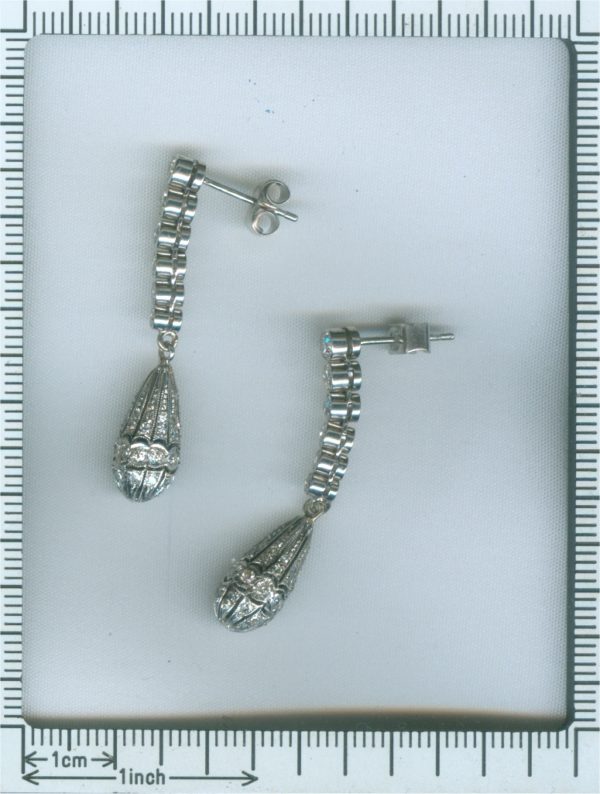 Antique Art Deco Brilliant Cut Diamond Earrings, 18ct White Gold