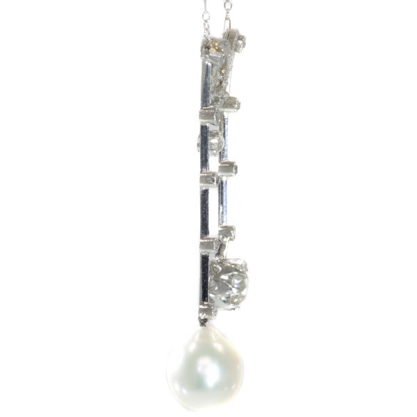 Antique French Belle Epoque Platinum Diamond and Pearl Négligé Necklace