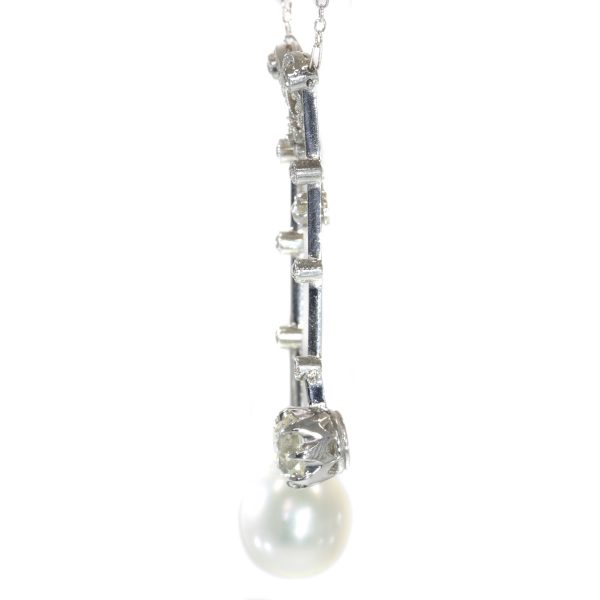 Antique French Belle Epoque Platinum Diamond and Pearl Négligé Necklace