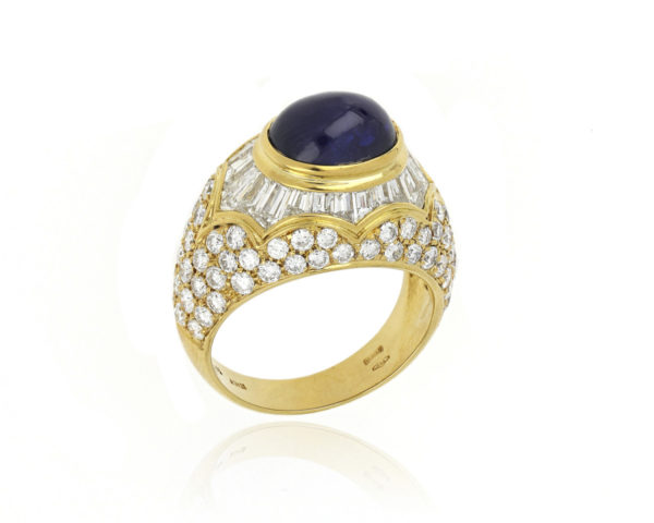 Cabochon Sapphire and Diamond Set Ring, 18ct Yellow Gold