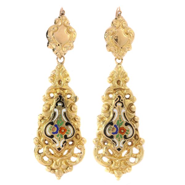 Antique Victorian Enamelled Gold Earrings