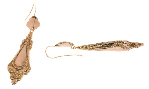 Antique Victorian Enamelled Gold Pendant Earrings