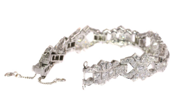 Vintage 1950s Platinum Diamond Bracelet Art Deco Style