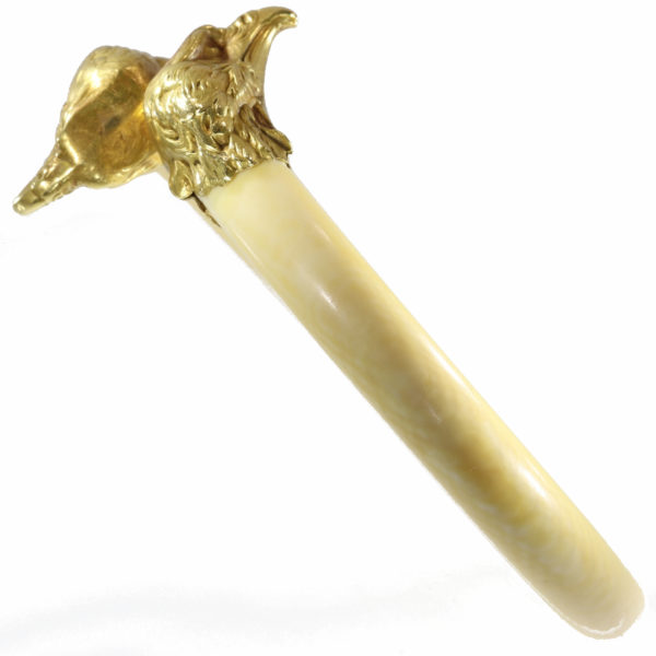 Antique French Late Victorian Ivory Bangle With Gold Eagle Head Adornments