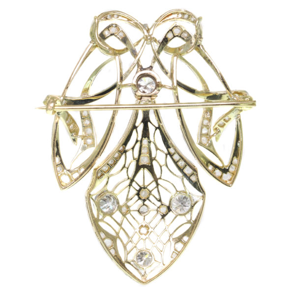 Antique Art Nouveau Old European Cut Diamond Pendant Brooch