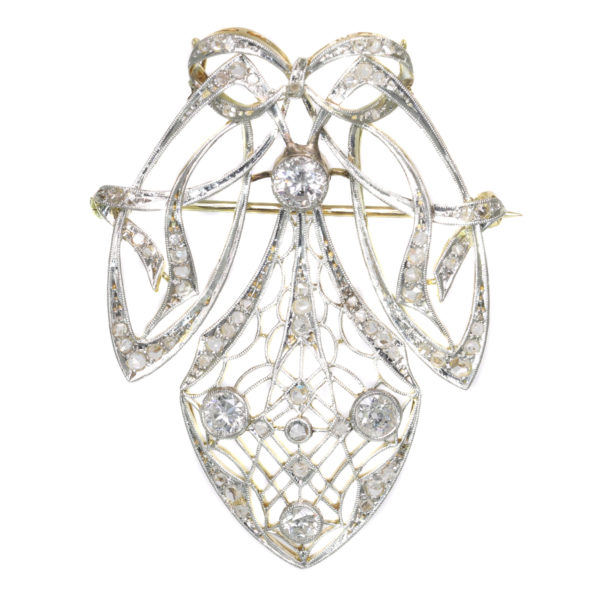 Antique Art Nouveau Old European Cut Diamond Pendant Brooch