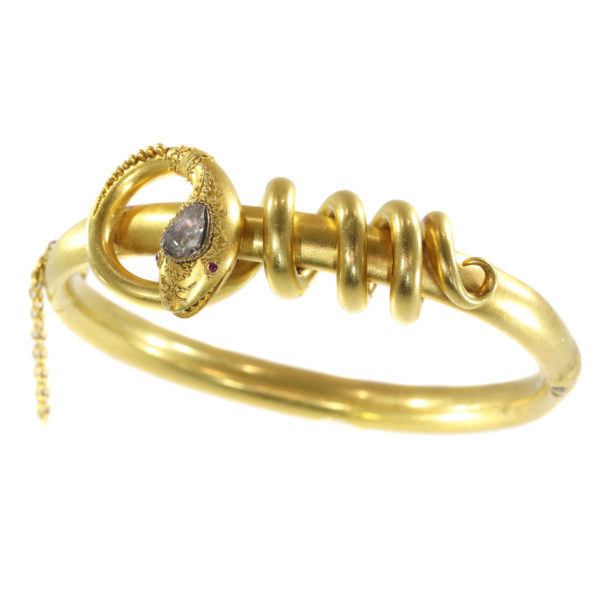 Antique Victorian Diamond Set Coiled Snake Bracelet, 18ct Yellow Gold