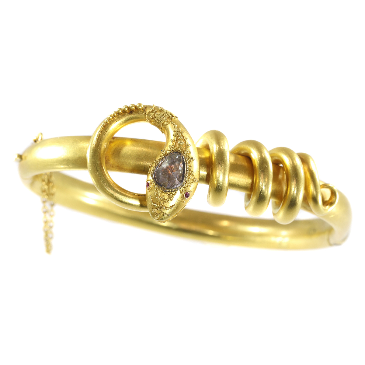 Antique Victorian Diamond Set Coiled Snake Bracelet, 18ct Yellow Gold ...
